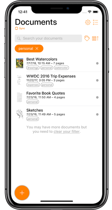 An example of the Genius Scan app, demonstrating how to organise lists of files.